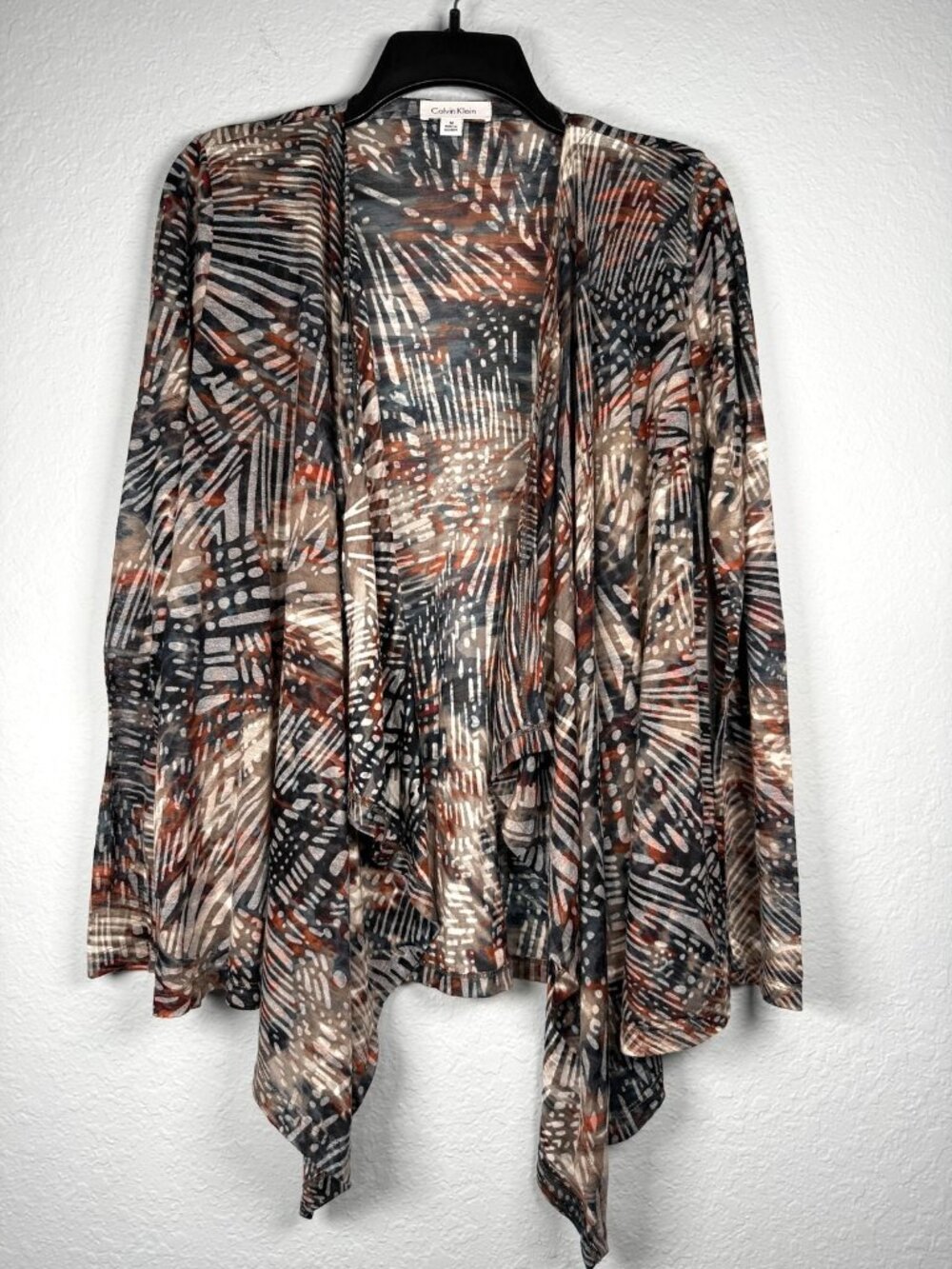 Calvin Klein Waterfall Cardigan Womens M Multicolor Open Front Abstract Print